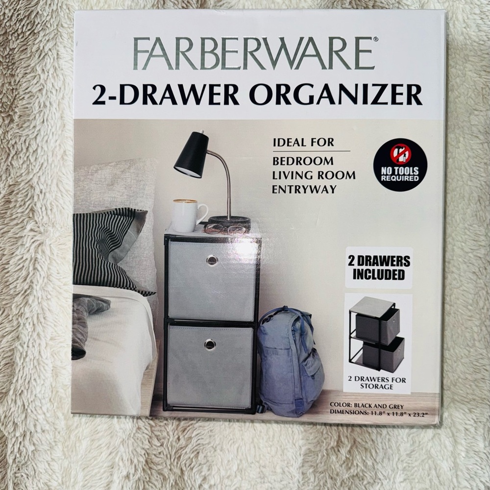 Farberware 2-Drawer Storage Organizer Black & Grey | No Tools Required